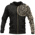 New Zealand Maori Zip Hoodie, Maori Warrior Tattoo Full Zip Hoodie Tan