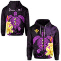 Custom Hawaii Turtle Zip Hoodie Hawaiian Flowers Version Purple Elegant LT13