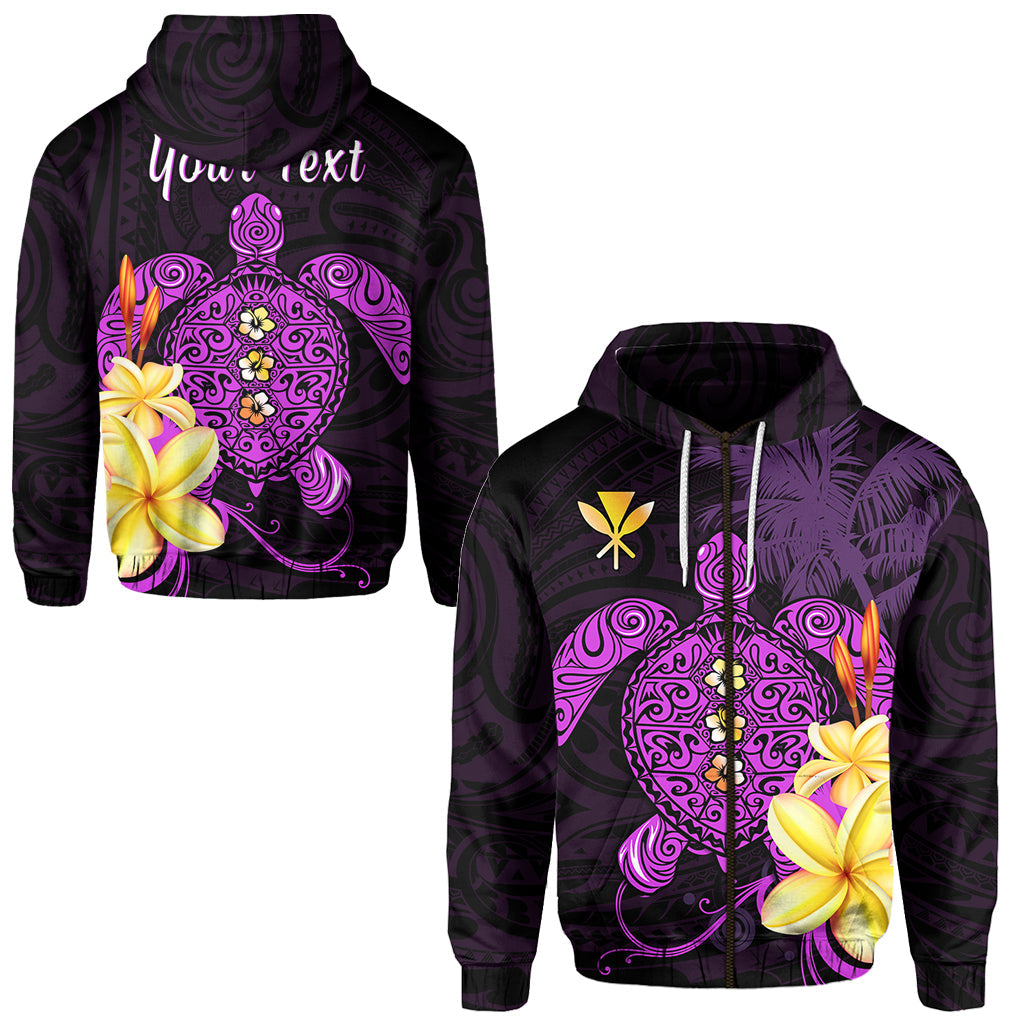 Custom Hawaii Turtle Zip Hoodie Hawaiian Flowers Version Purple Elegant LT13