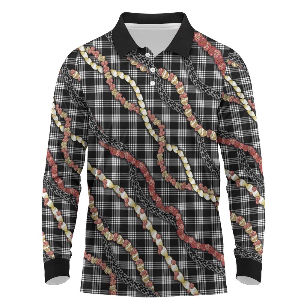 Hawaii Palaka Niihau Shell Lei Long Sleeve Polo Shirt Tropical Island Plaid Patterns DT05