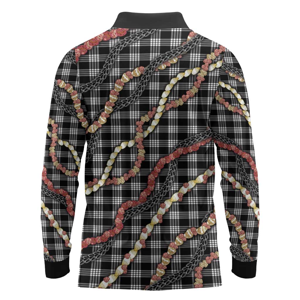 Hawaii Palaka Niihau Shell Lei Long Sleeve Polo Shirt Tropical Island Plaid Patterns DT05