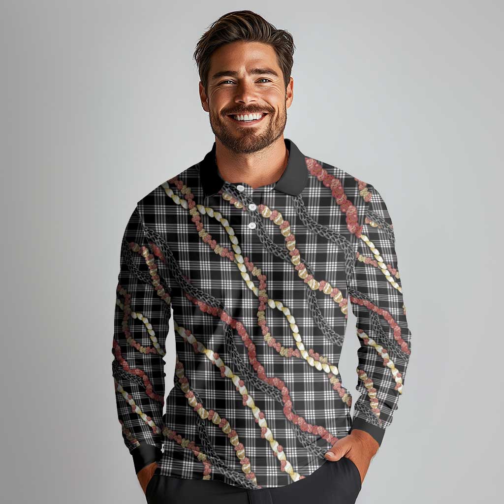 Hawaii Palaka Niihau Shell Lei Long Sleeve Polo Shirt Tropical Island Plaid Patterns DT05