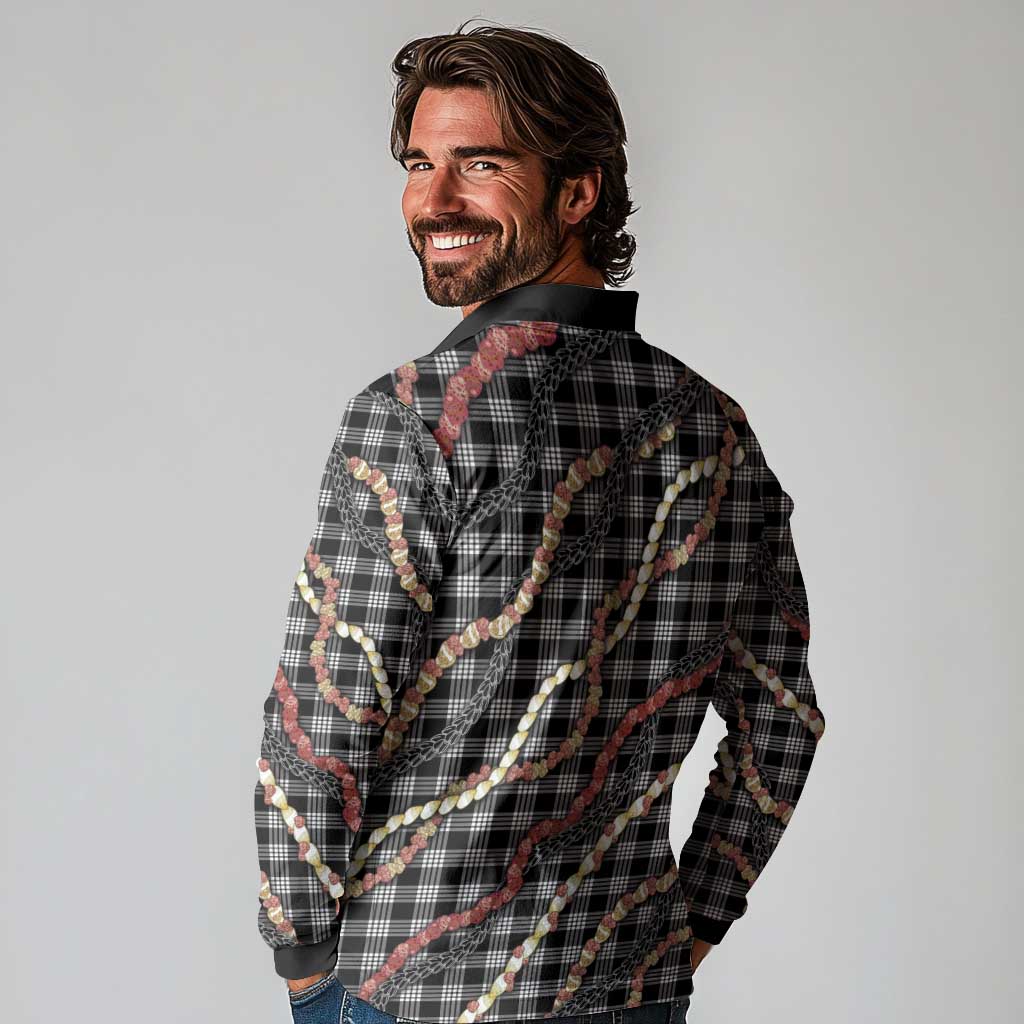 Hawaii Palaka Niihau Shell Lei Long Sleeve Polo Shirt Tropical Island Plaid Patterns DT05