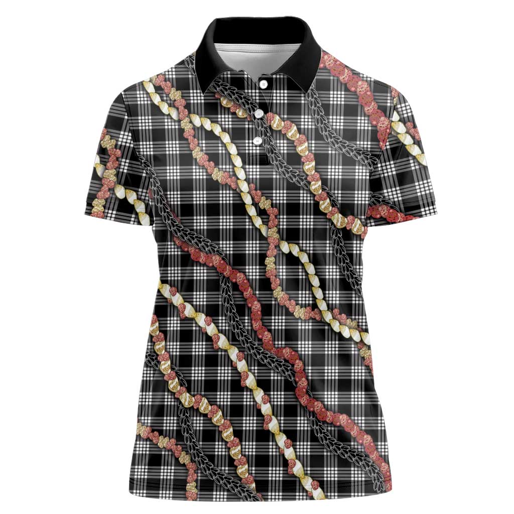 Hawaii Palaka Niihau Shell Lei Women Polo Shirt Tropical Island Plaid Patterns DT05