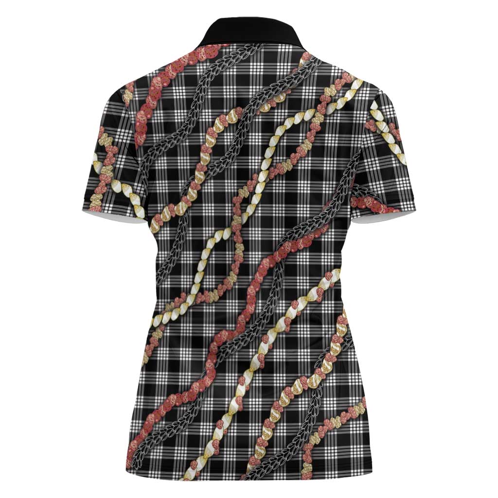 Hawaii Palaka Niihau Shell Lei Women Polo Shirt Tropical Island Plaid Patterns DT05