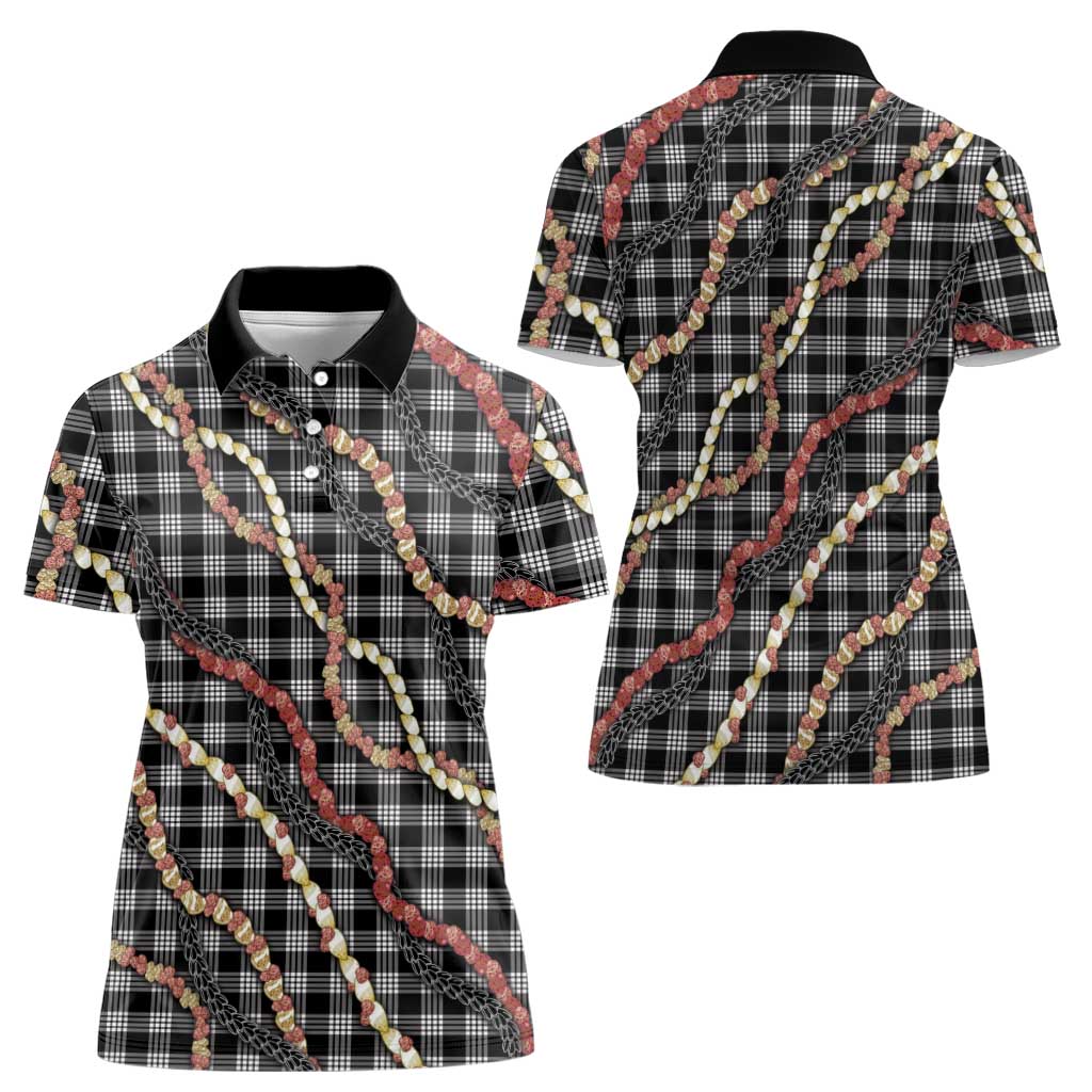 Hawaii Palaka Niihau Shell Lei Women Polo Shirt Tropical Island Plaid Patterns DT05
