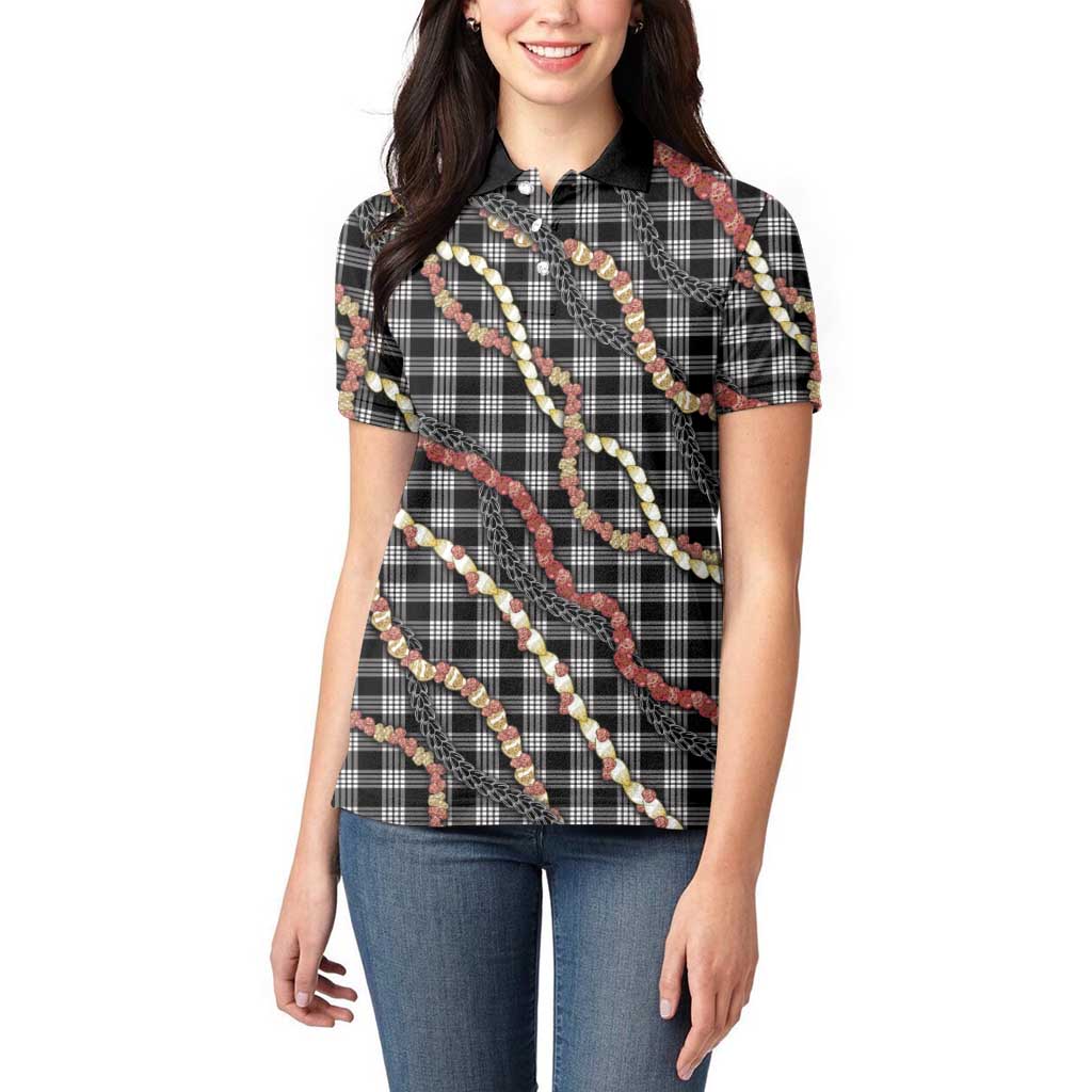 Hawaii Palaka Niihau Shell Lei Women Polo Shirt Tropical Island Plaid Patterns DT05