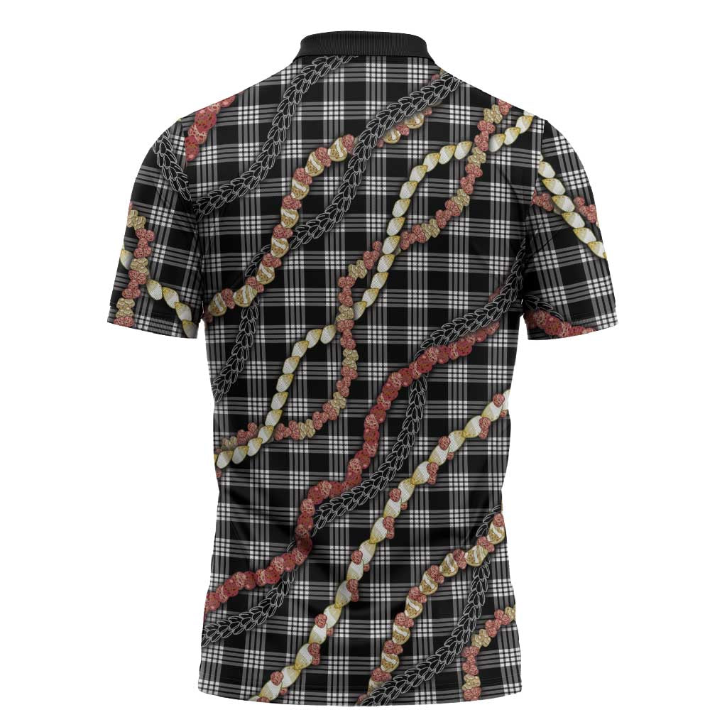 Hawaii Palaka Niihau Shell Lei Zipper Polo Shirt Tropical Island Plaid Patterns DT05