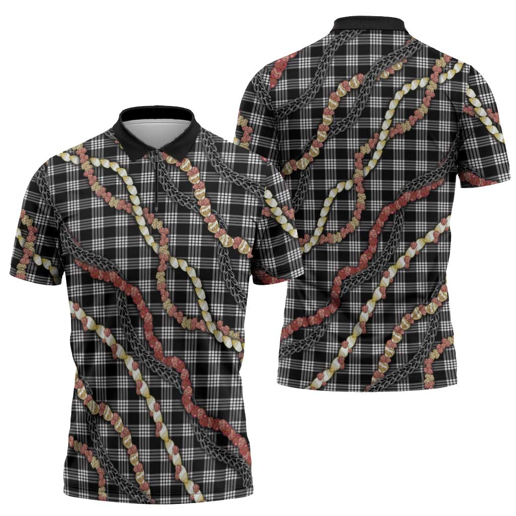 Hawaii Palaka Niihau Shell Lei Zipper Polo Shirt Tropical Island Plaid Patterns DT05