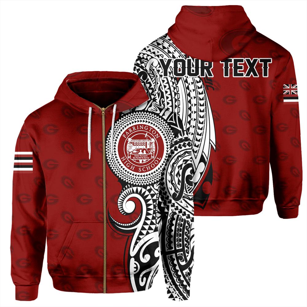 Custom Hawaii Hoodie Farrington High Tribal Kakau Zip Hoodie
