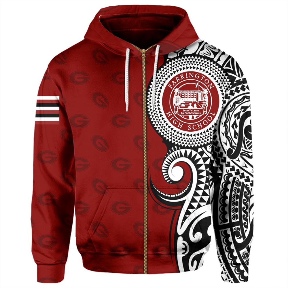 Custom Hawaii Hoodie Farrington High Tribal Kakau Zip Hoodie