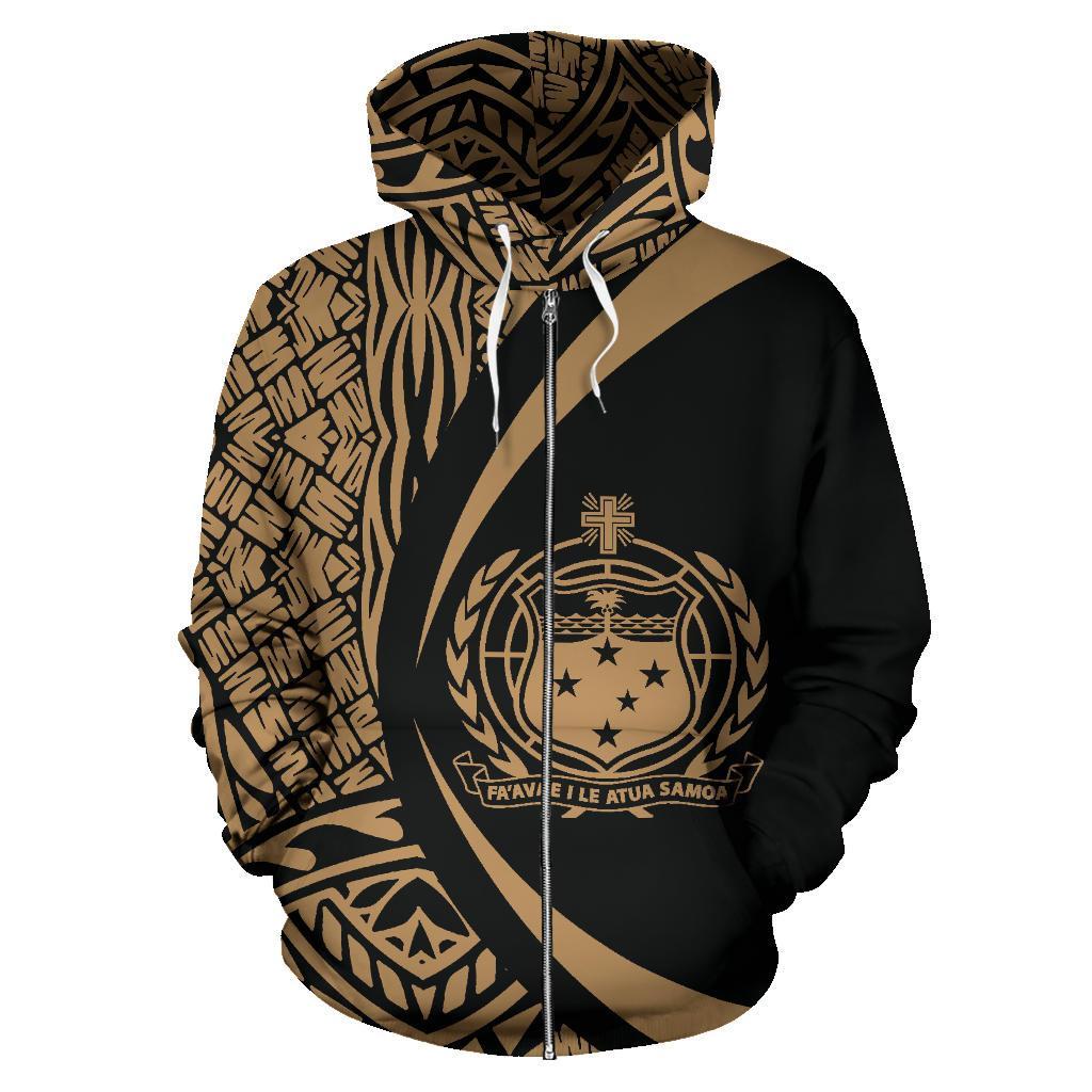 Polynesian Coat of Arms of Samoa Zip Hoodie Gold