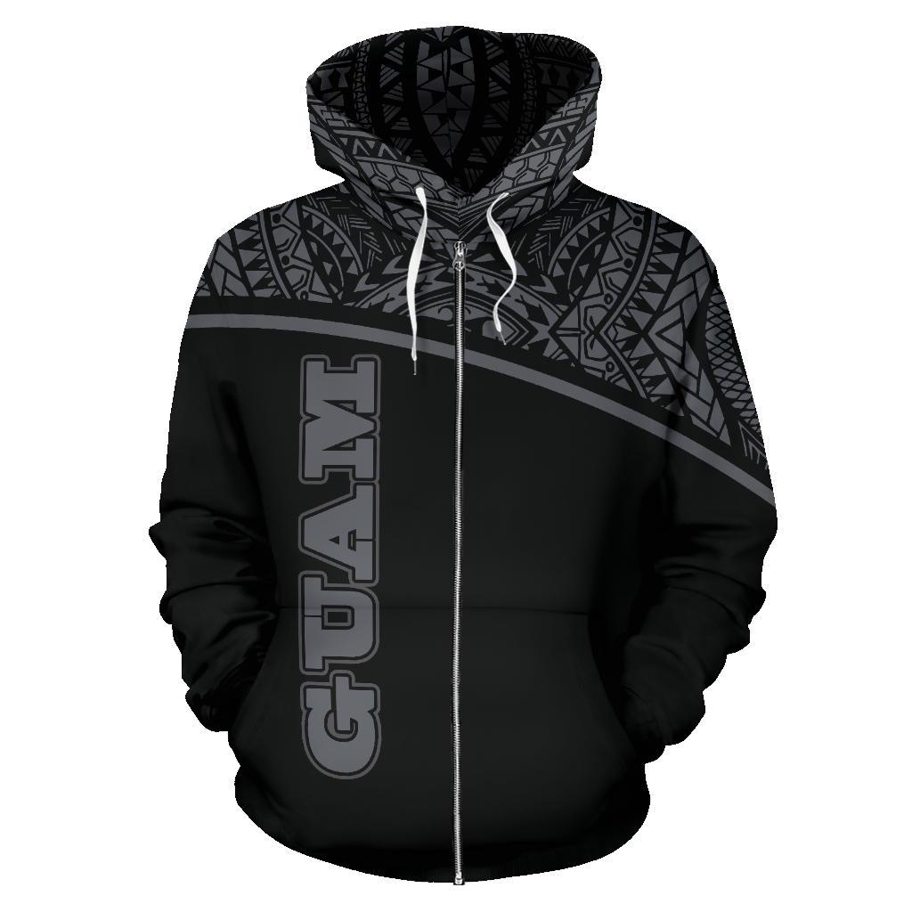 Guam All Over Zip up Hoodie Micronesia Curve Grey Style