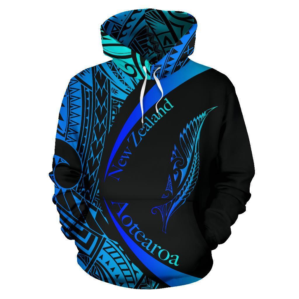 New Zealand Silver Fern Hoodie Maori Tattoo Circle Style Blue