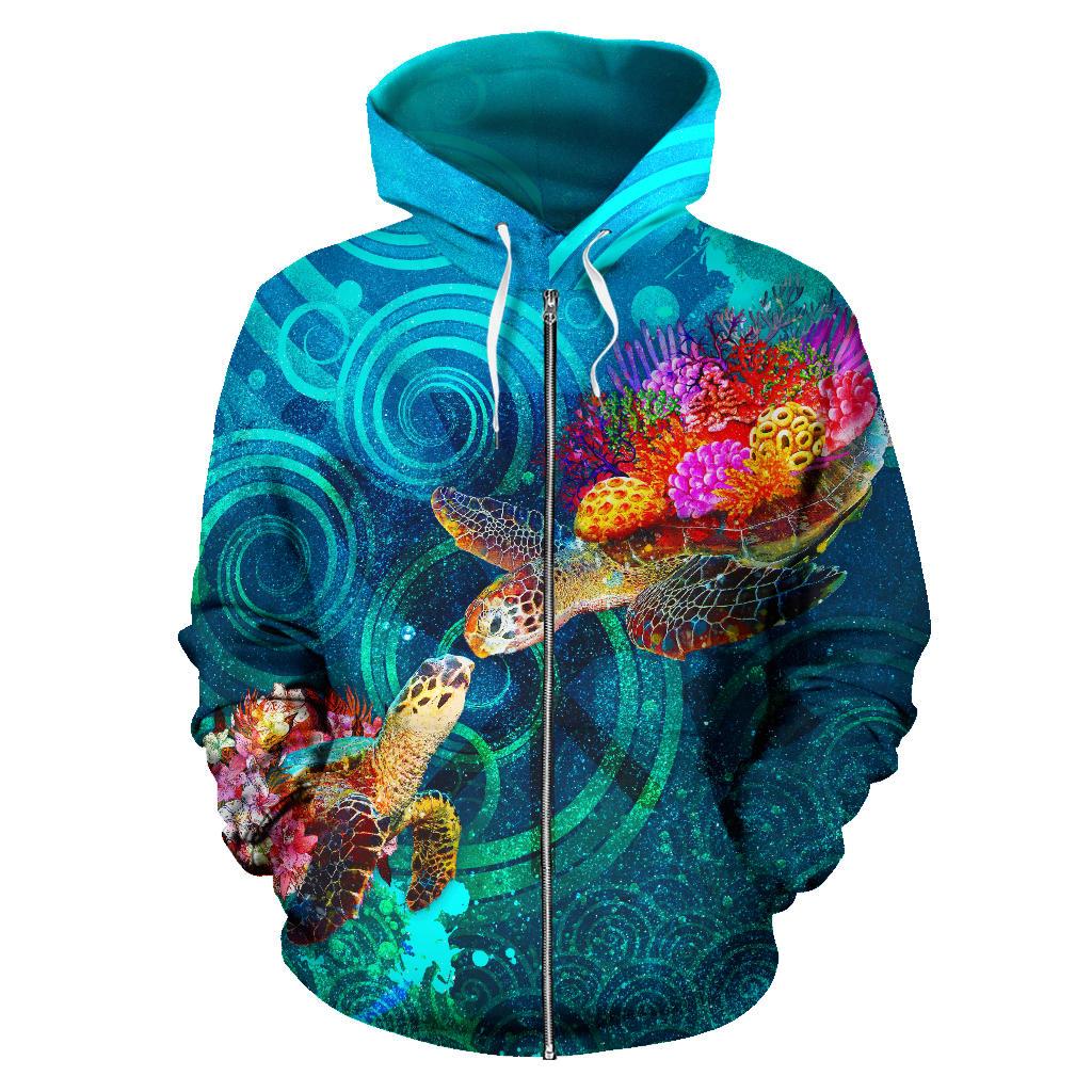 Polynesian Kanaka Maoli (Hawaiian) Zip up Hoodie Turtle Hawaii Map