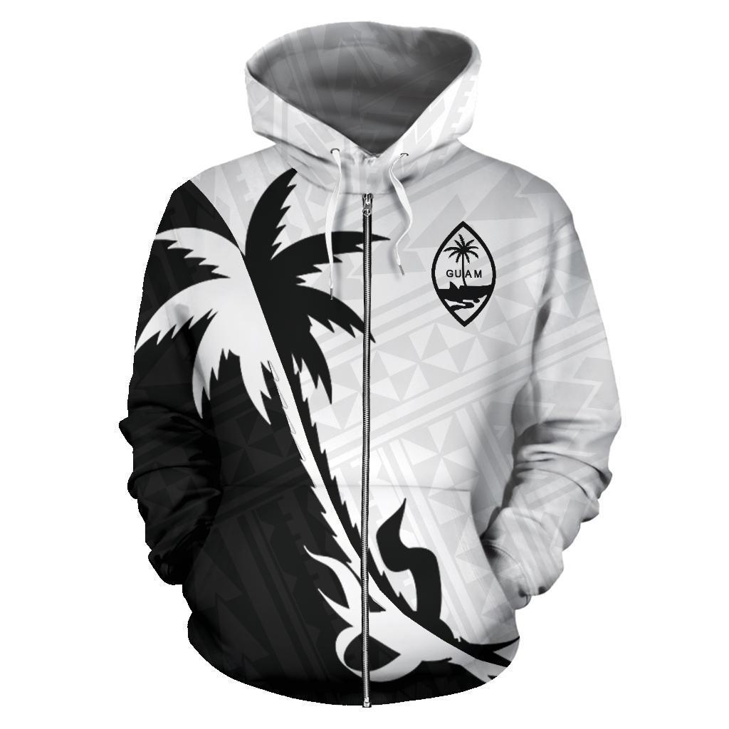 Guam Coconut Tree Zip up Hoodie Black White