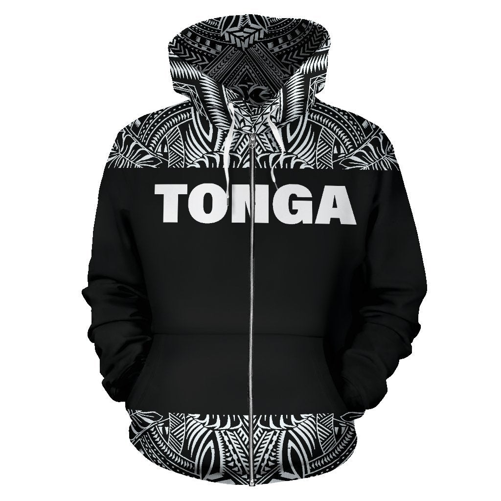 Tonga All Over Zip up Hoodie Polynesian Black and White
