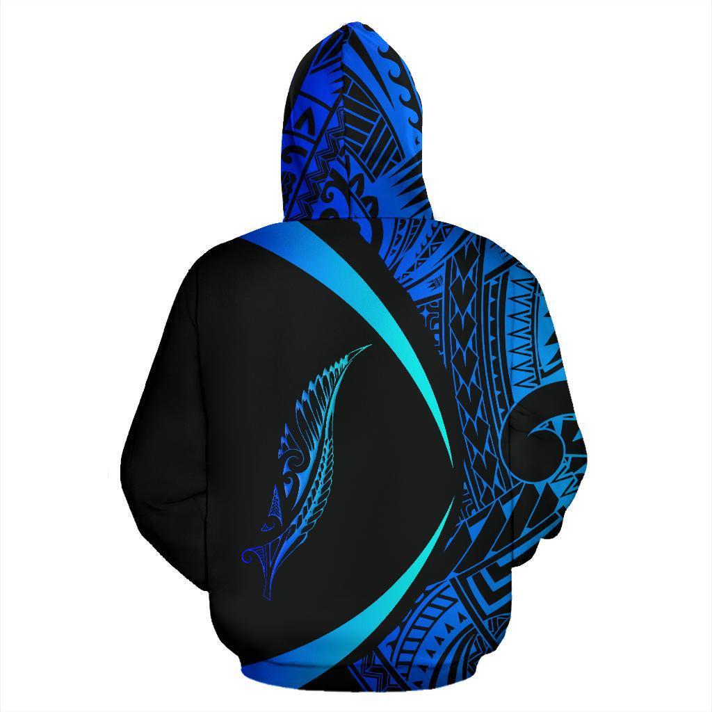 New Zealand Silver Fern Hoodie Maori Tattoo Circle Style Blue