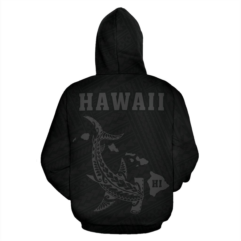 Hawaii Kakau Polynesian Gray Hammerhead Shark Hoodie (Zip)