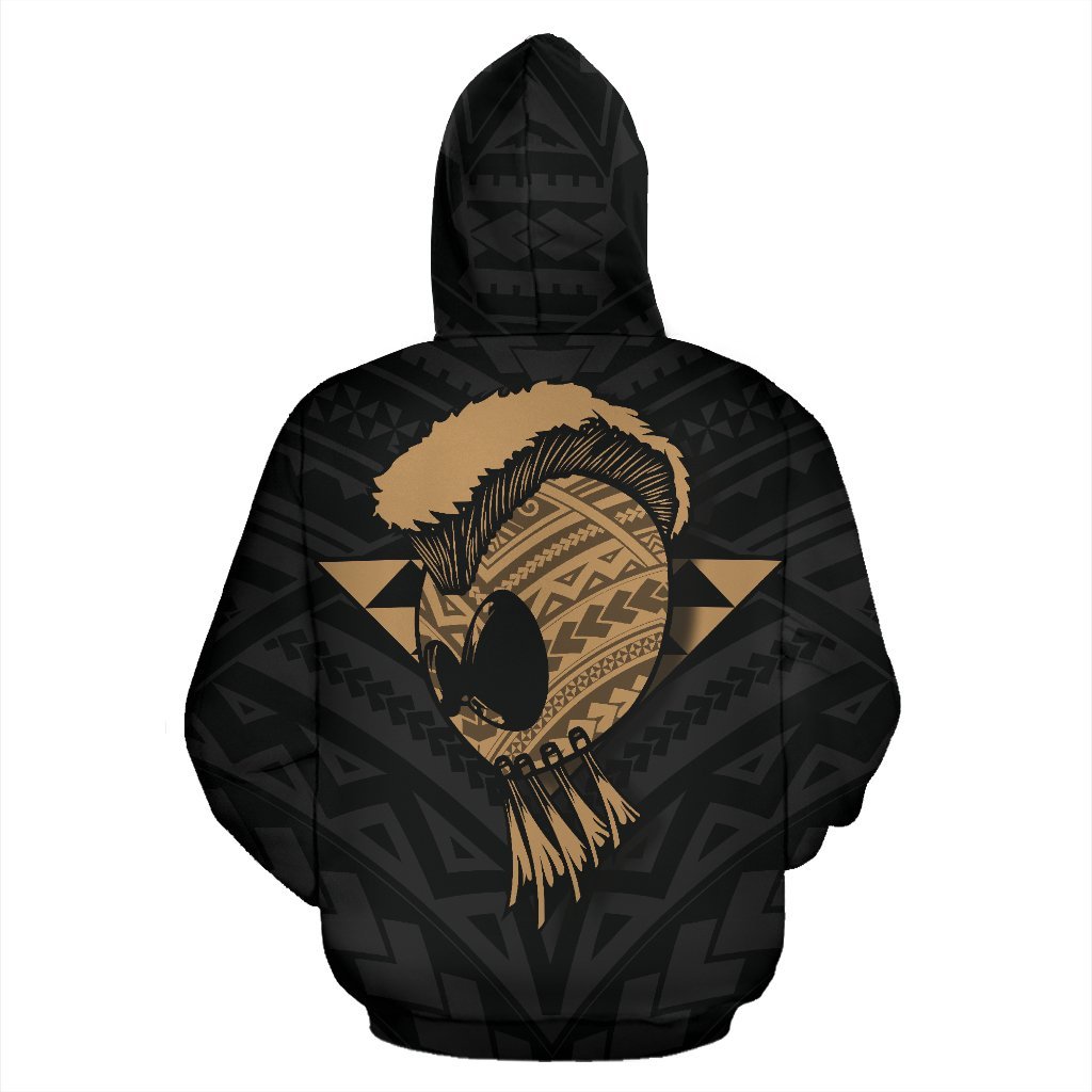 Polynesian Kakau Warrior Helmet Hawaii Custom Hoodie Gold