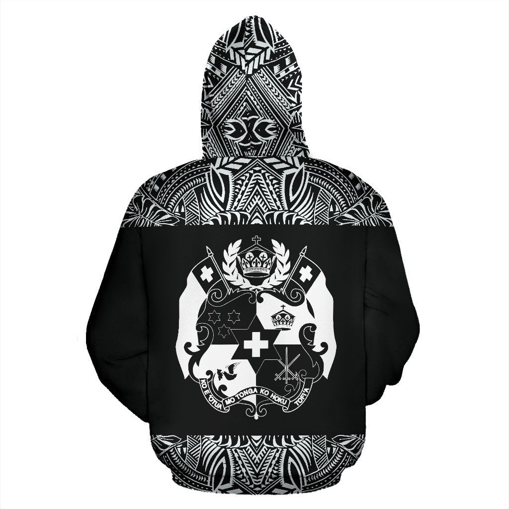 Tonga All Over Zip up Hoodie Polynesian Black and White