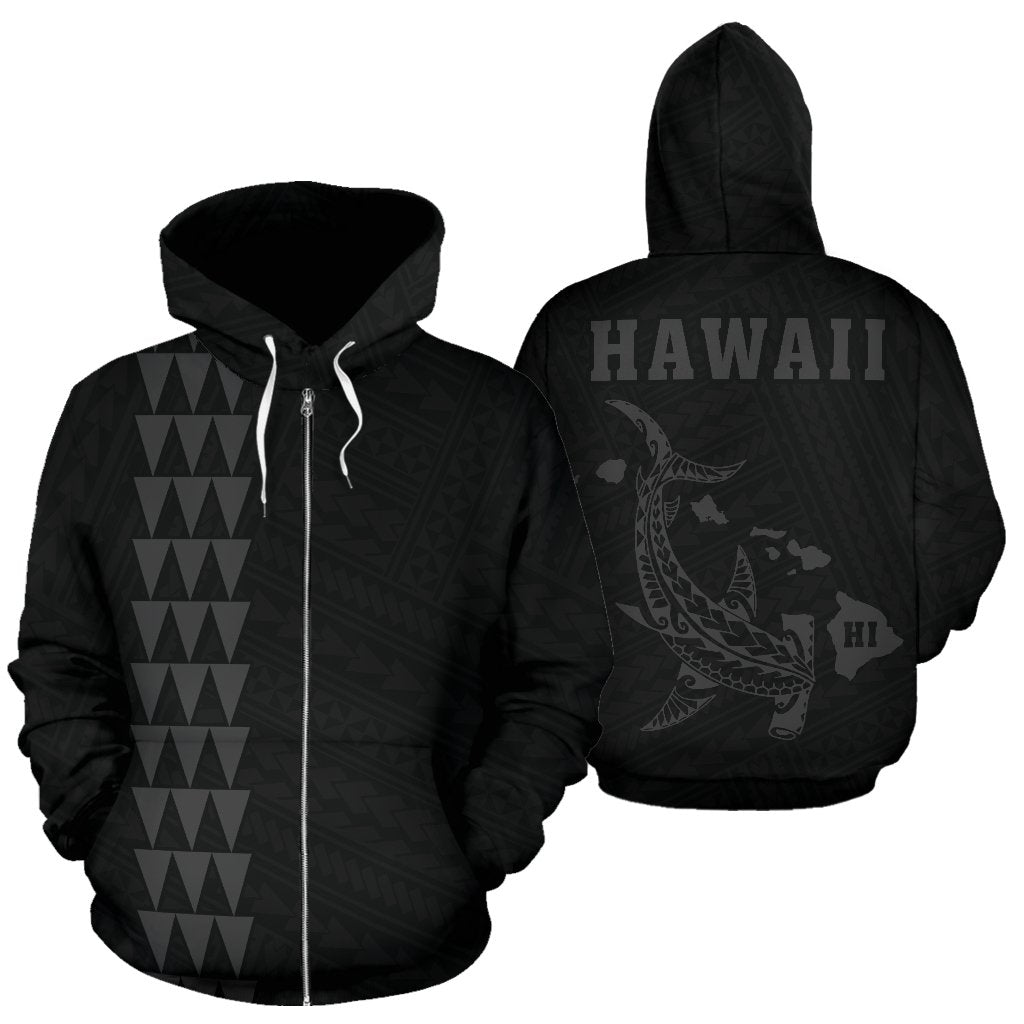 Hawaii Kakau Polynesian Gray Hammerhead Shark Hoodie (Zip)