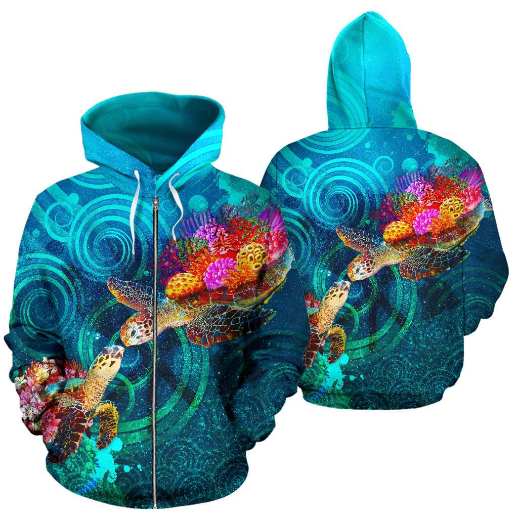 Polynesian Kanaka Maoli (Hawaiian) Zip up Hoodie Turtle Hawaii Map