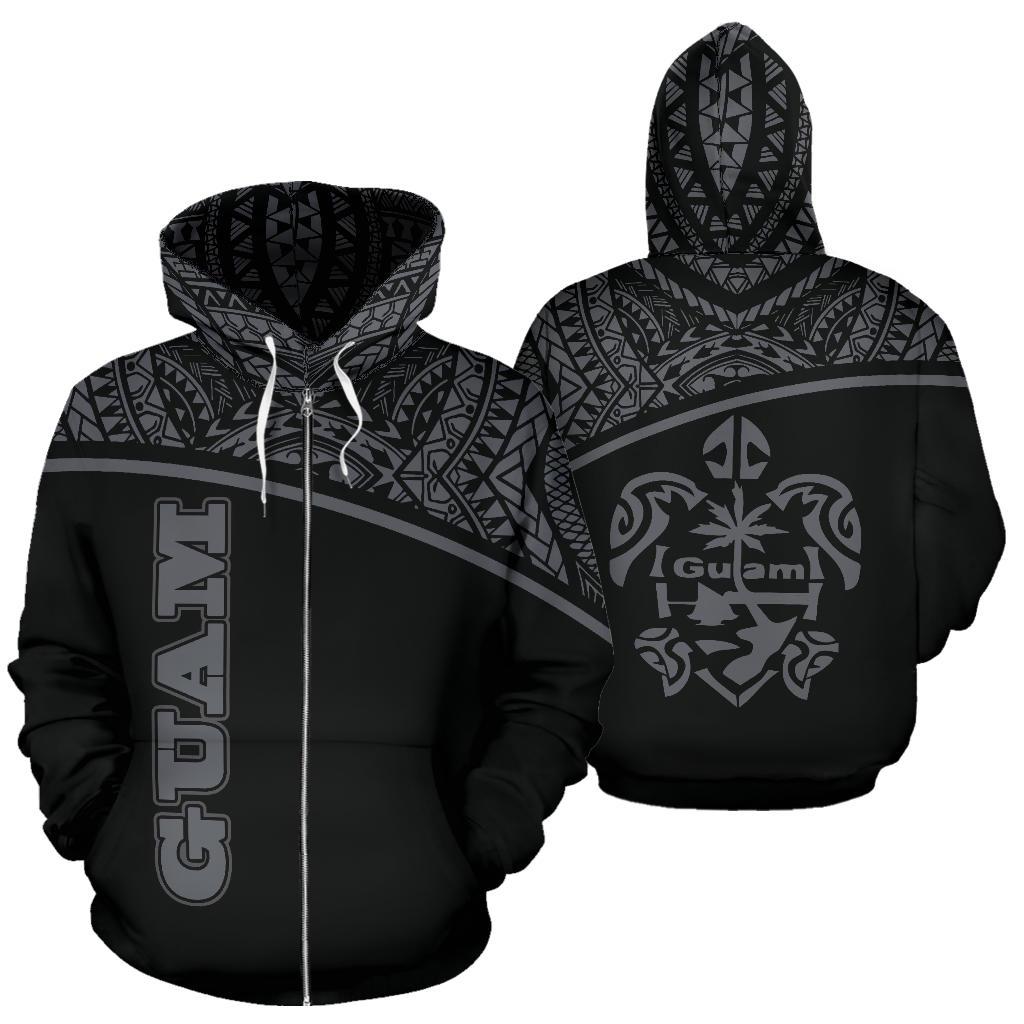 Guam All Over Zip up Hoodie Micronesia Curve Grey Style