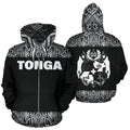 Tonga All Over Zip up Hoodie Polynesian Black and White