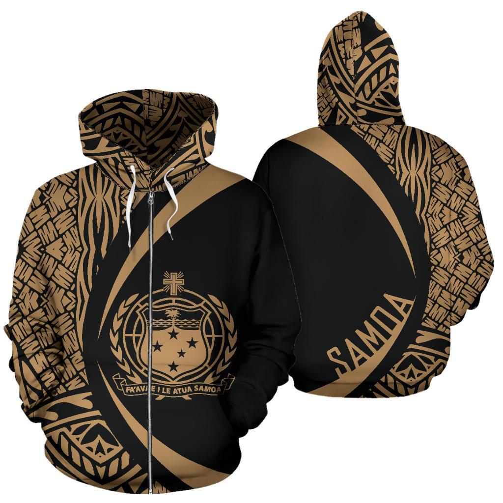 Polynesian Coat of Arms of Samoa Zip Hoodie Gold