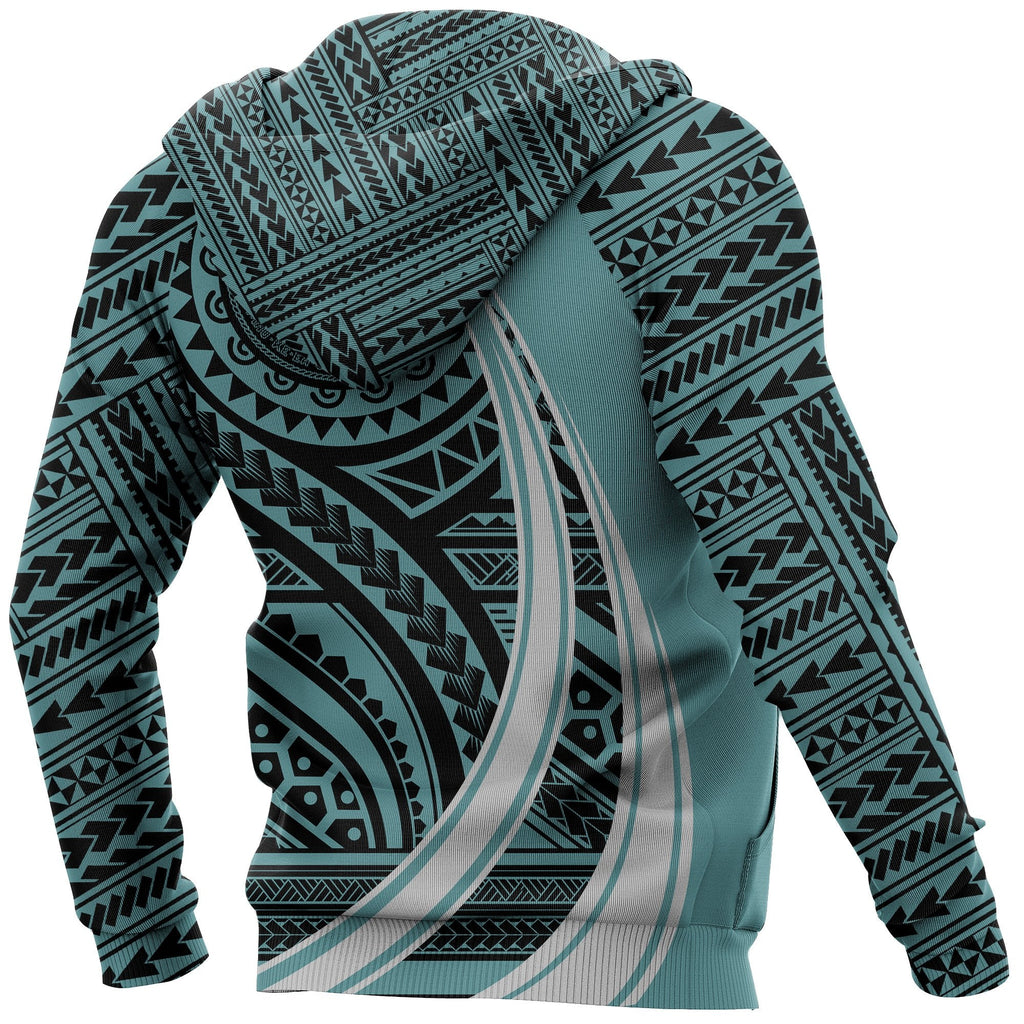 Hawaii Coat of Arms Polynesian Zip up Hoodie Tatoo Style Blue