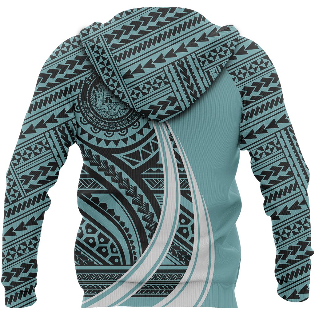 Hawaii Coat of Arms Polynesian Zip up Hoodie Tatoo Style Blue