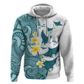 Maori Manta Ray Plumeria Teal Zip Hoodie LT01
