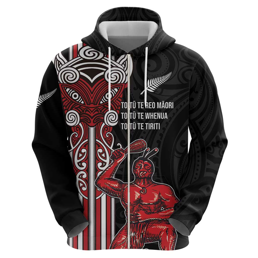 Toitu Te Reo Maori Toitu Te Whenua Toitu Te Tiriti Zip Hoodie Maori Warrior New Zealand LT01