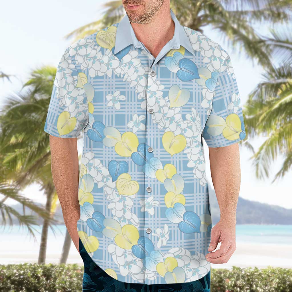 Anthurium Plumeria Lei Pastel Hawaiian Shirt Blue Hawaiian Splendid Palaka LT01