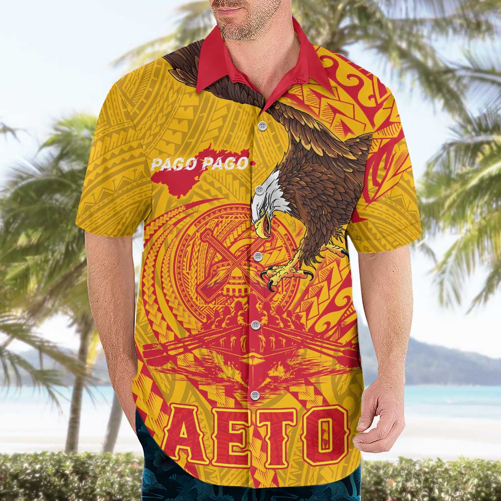 Personalized American Samoa Fautasi Race Hawaiian Shirt Aeto Pago Pago with Eagle Samoan Tribal Patterns LT03