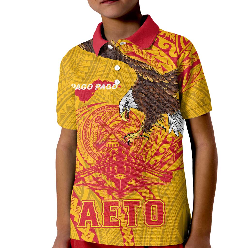 Personalized American Samoa Fautasi Race Kid Polo Shirt Aeto Pago Pago with Eagle Samoan Tribal Patterns LT03