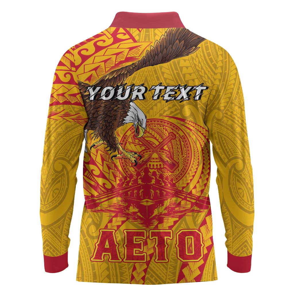Personalized American Samoa Fautasi Race Long Sleeve Polo Shirt Aeto Pago Pago with Eagle Samoan Tribal Patterns LT03