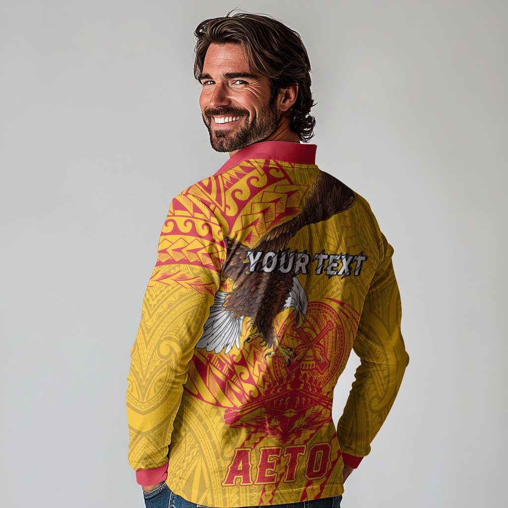 Personalized American Samoa Fautasi Race Long Sleeve Polo Shirt Aeto Pago Pago with Eagle Samoan Tribal Patterns LT03