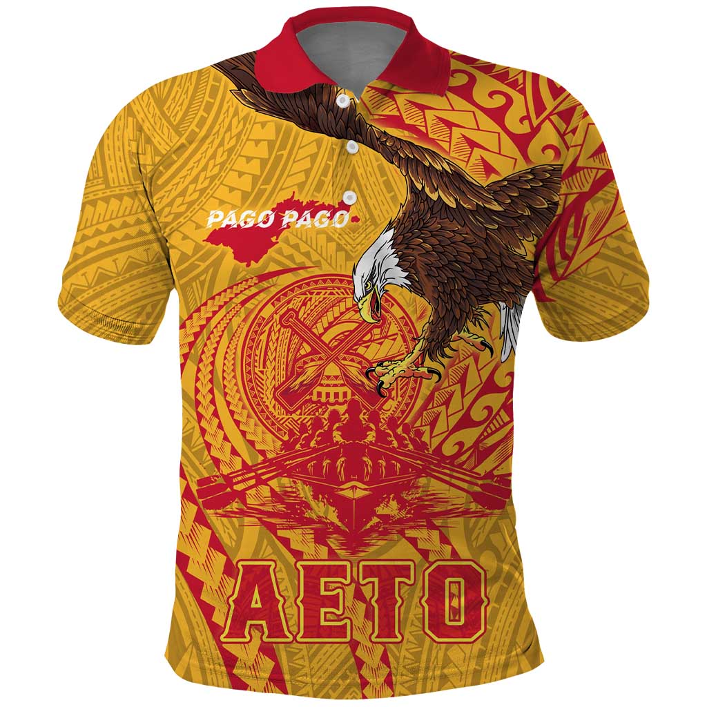 Personalized American Samoa Fautasi Race Polo Shirt Aeto Pago Pago with Eagle Samoan Tribal Patterns LT03
