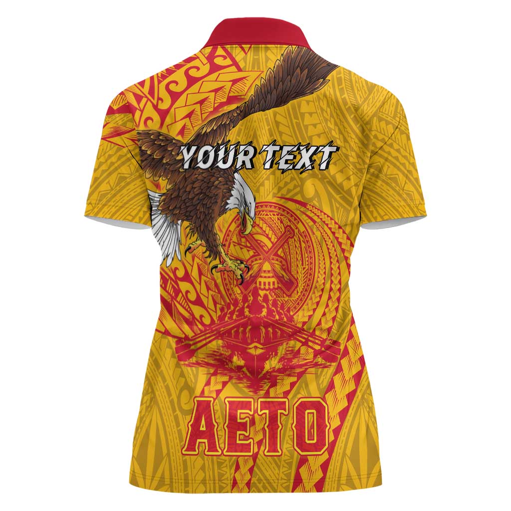 Personalized American Samoa Fautasi Race Women Polo Shirt Aeto Pago Pago with Eagle Samoan Tribal Patterns LT03