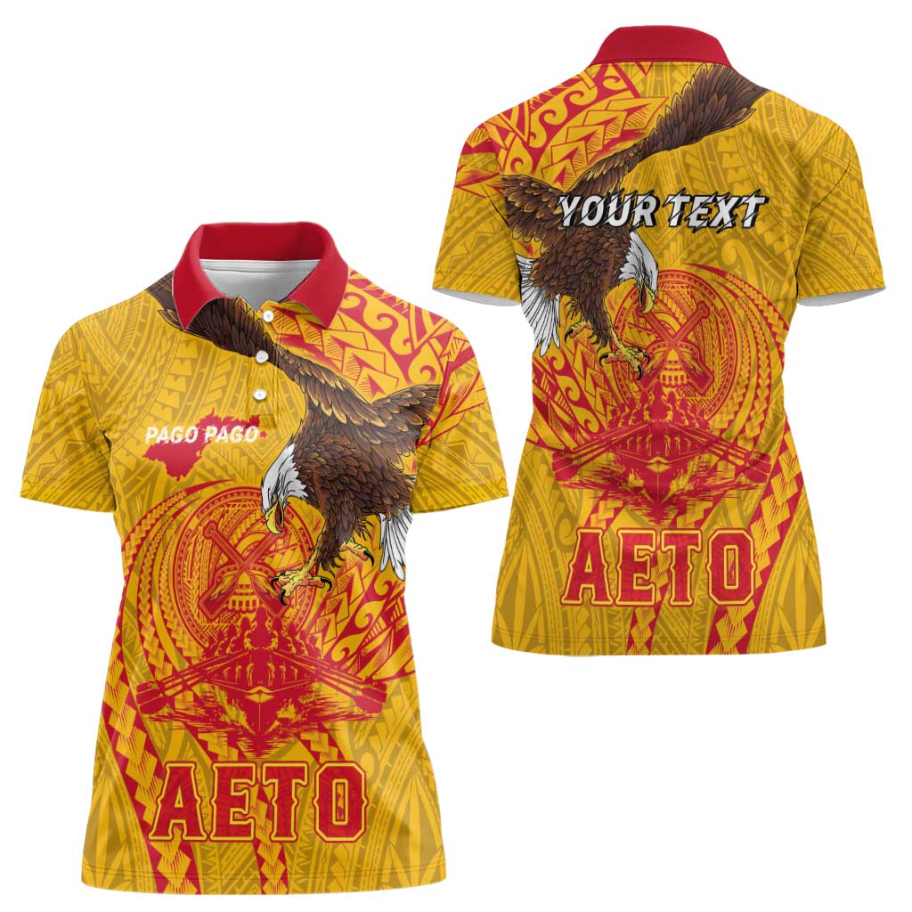 Personalized American Samoa Fautasi Race Women Polo Shirt Aeto Pago Pago with Eagle Samoan Tribal Patterns LT03