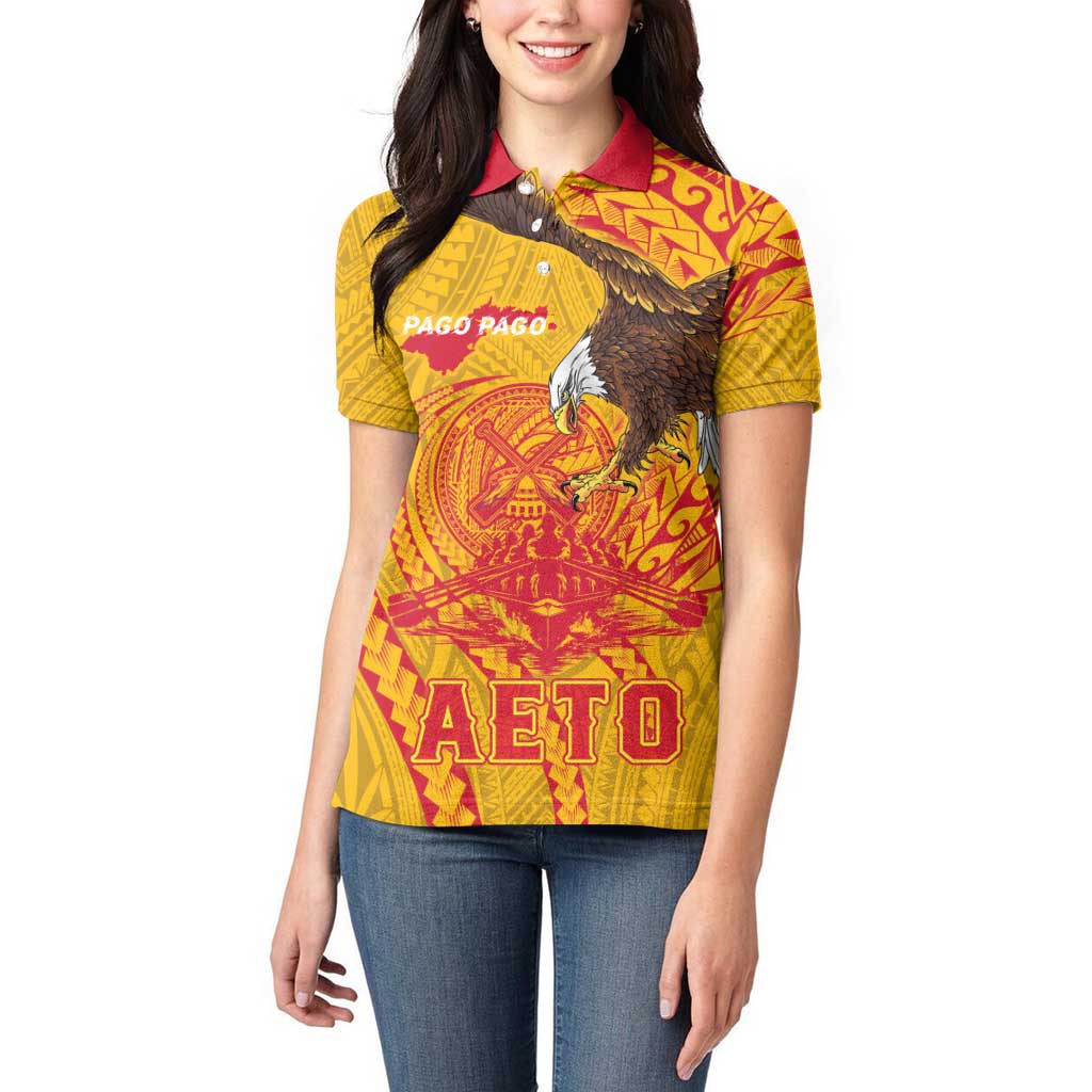 Personalized American Samoa Fautasi Race Women Polo Shirt Aeto Pago Pago with Eagle Samoan Tribal Patterns LT03