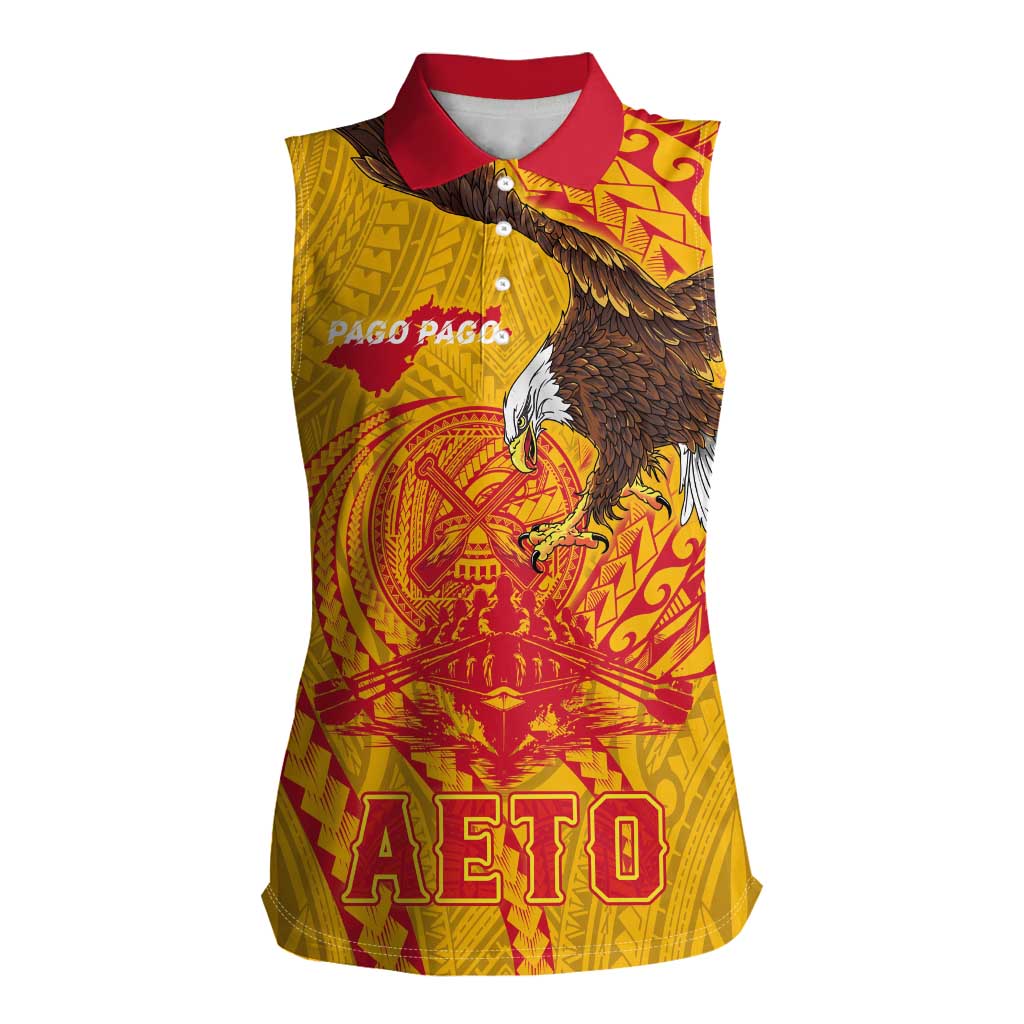 Personalized American Samoa Fautasi Race Women Sleeveless Polo Shirt Aeto Pago Pago with Eagle Samoan Tribal Patterns LT03