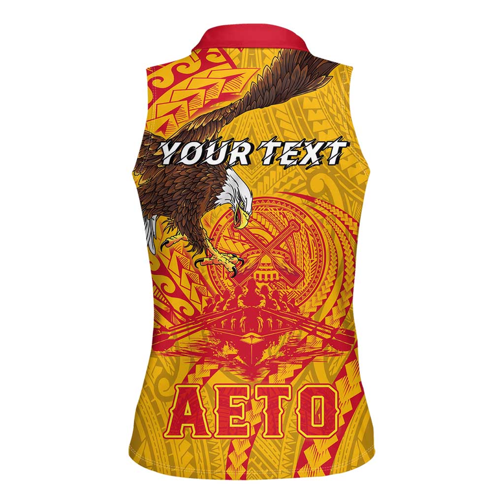 Personalized American Samoa Fautasi Race Women Sleeveless Polo Shirt Aeto Pago Pago with Eagle Samoan Tribal Patterns LT03