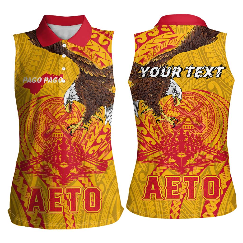 Personalized American Samoa Fautasi Race Women Sleeveless Polo Shirt Aeto Pago Pago with Eagle Samoan Tribal Patterns LT03