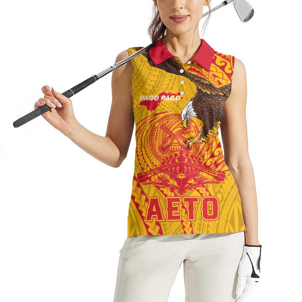 Personalized American Samoa Fautasi Race Women Sleeveless Polo Shirt Aeto Pago Pago with Eagle Samoan Tribal Patterns LT03