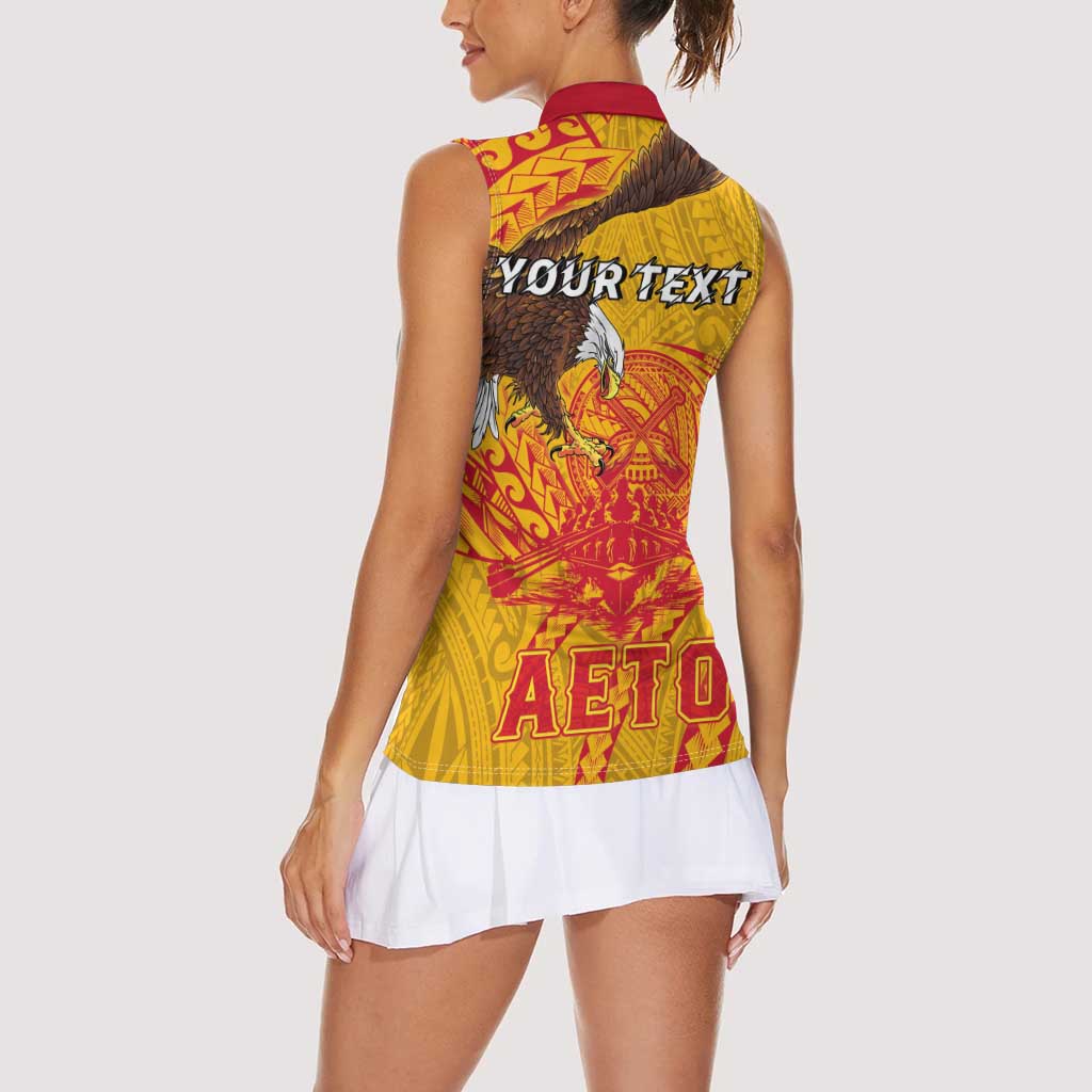 Personalized American Samoa Fautasi Race Women Sleeveless Polo Shirt Aeto Pago Pago with Eagle Samoan Tribal Patterns LT03