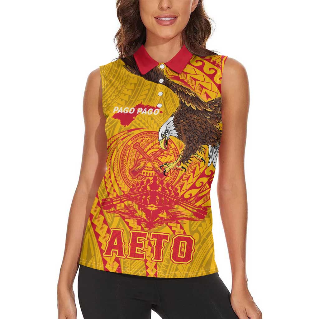 Personalized American Samoa Fautasi Race Women Sleeveless Polo Shirt Aeto Pago Pago with Eagle Samoan Tribal Patterns LT03