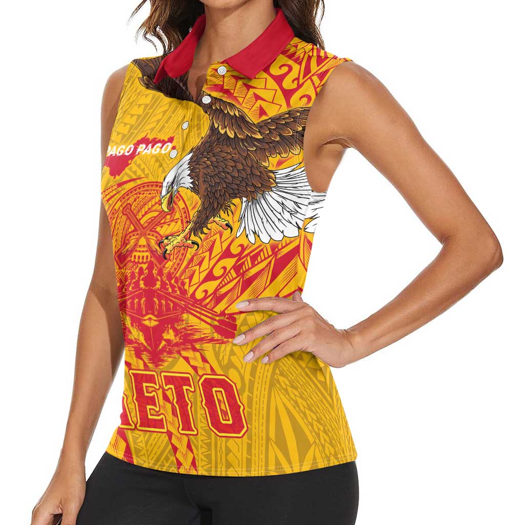 Personalized American Samoa Fautasi Race Women Sleeveless Polo Shirt Aeto Pago Pago with Eagle Samoan Tribal Patterns LT03